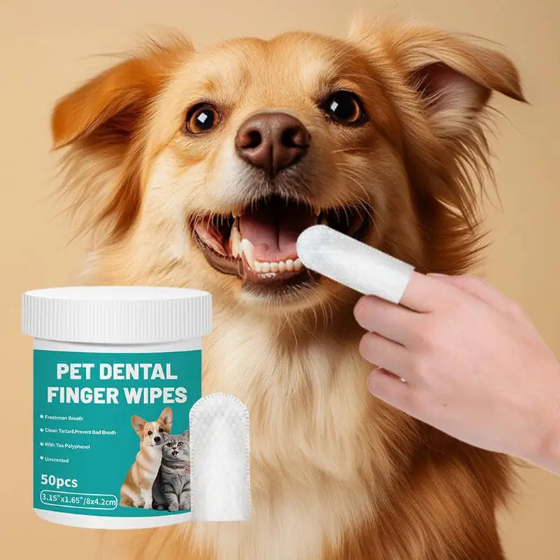 Pet Teeth Cleaning Wipes 50-Pieces Pet Dog Teeth Brushing Wipes For Cleaning Bad Breath Remover Wipes For Outdoors Traveling