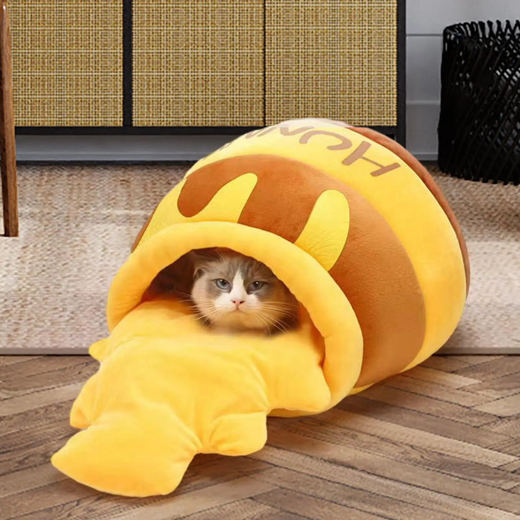 Cat Bed for Indoor Cats Sleeping Bed Pet Cat Bed Cartoon Washable Nonslip Bottom Non Slip Removable Cushion Honey Pot Cozy Cave