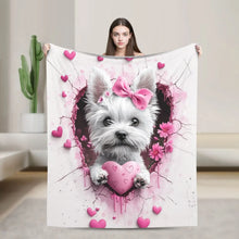Load image into Gallery viewer, West Highland White Terrier Dog Pink Floral Heart Print Flannel Throw Blanket - Soft and Cozy Novelty Fleece Blanket for Napping
