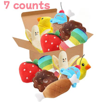 Load image into Gallery viewer, A 7-piece set of puppy sound toys, loose plush pet chewing, plush fruit snacks and vegetable puppy toys, suitable for cute playm
