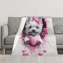 Load image into Gallery viewer, West Highland White Terrier Dog Pink Floral Heart Print Flannel Throw Blanket - Soft and Cozy Novelty Fleece Blanket for Napping
