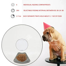 Load image into Gallery viewer, Round Automatic Cat &amp; Dog Feeder 6 Grids 6 Meals Timing 24H Electric Dry Food Dispenser Practical Automatic Pet Feeding Supplies
