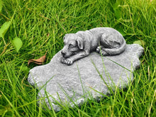 Load image into Gallery viewer, Pet Memorial Rock Sculpture with Cute Dog Bed Design Gravestone for Garden Outdoor Resin Pet Tombstone
