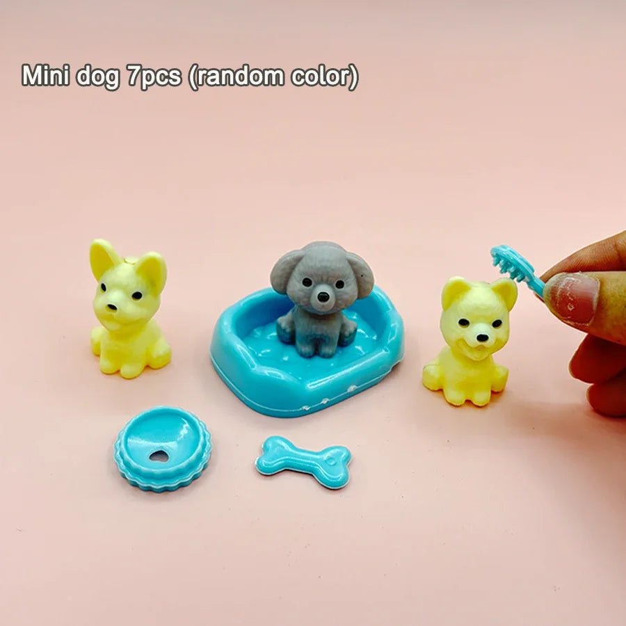 Dollhouse Item Kawaii Mini Dog Doll Accessories Puppy Cat Set Plastic Mini Items Toys for Children 3+ Funny Educational Toy