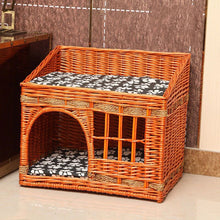 Load image into Gallery viewer, Cat House for Indoor Cats Hand-woven Rattan Designed for Pets Cat Beds With Cozy Soft Cotton Washable Mat
