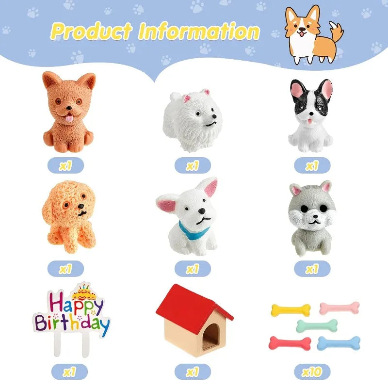 18pcs Pet Dog Birthday Cake Decoration Set Puppy Figurines Cupcake Toppers Dog Bone Kennel Happy Birthday Cake Topper Supplies