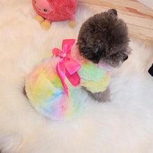 Load image into Gallery viewer, Winter Autumn Pet Warm Fashion Color Skirt Fleece Warm Rainbow Candy Color Cute Plush Skirt Leopard Print Bow Dog Clothes Dress

