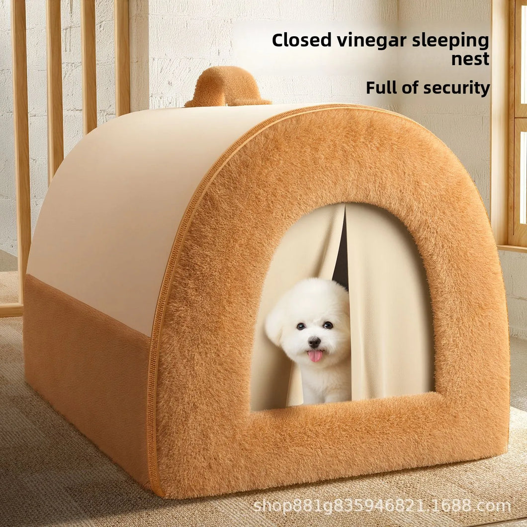 Four season universal, removable, washable, medium-sized, bear dog house, enclosed, safe dog house, pet bed