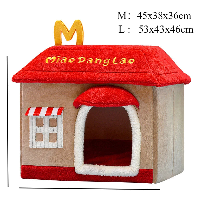 Detachable Indoor Winter Warm Dog House Cartoon Red Comfortable Pets House Suitable for Small Medium-sized Pets Cats Accessories