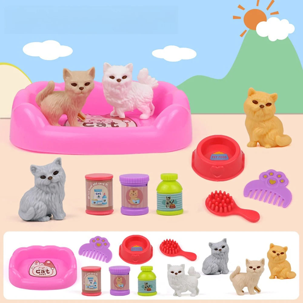 Cute Dog Pet Basket Family Toys Dog Doll Set Dog Cage Toys Scene Playing Toys Christmas Decoration Kids Pretend Play Gifts