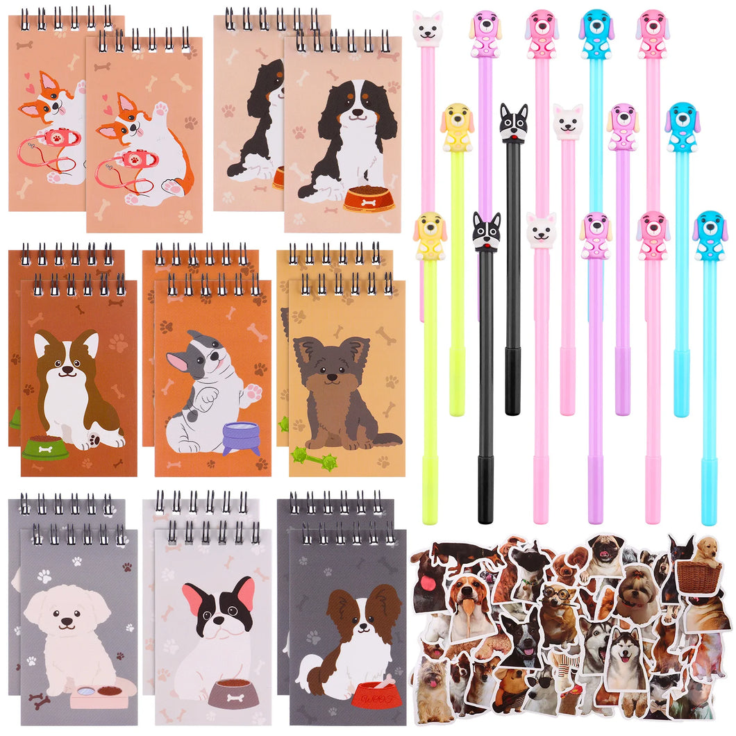 Dog Party Favors 132Pcs Puppy Party Favors Bulk Dog Paw Mini Notebooks Pens Stickers Set for Dog Themed Birthday Party Supplies