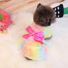 Load image into Gallery viewer, Winter Autumn Pet Warm Fashion Color Skirt Fleece Warm Rainbow Candy Color Cute Plush Skirt Leopard Print Bow Dog Clothes Dress
