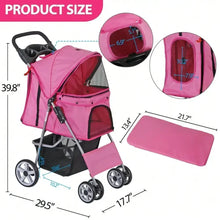 Load image into Gallery viewer, Foldable Carrier Strolling Cart 4 Wheel Pet Stroller, for Cat, Dog w/ Cup Holder
