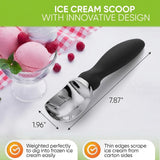 Heavy Duty Ice Cream Scoop with Comfortable Handle - Professional Ice Cream Scooper for Gelato, Sorbet, Cookie Dough, Melon, Frozen Yogurt - Dishwasher Safe Metal Kitchen Tool - Black