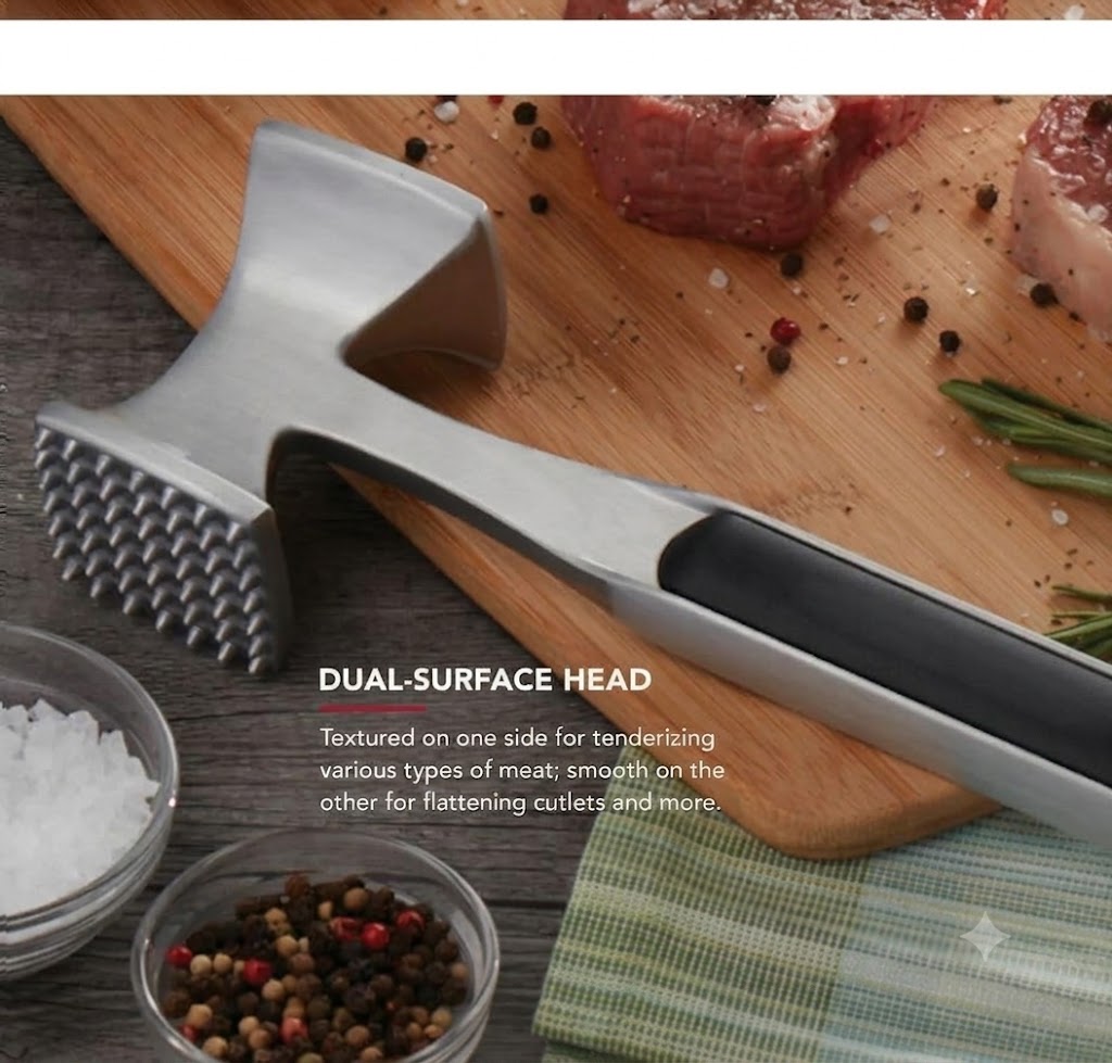 Gourmet Multi Sided Meat Tenderizer for Pounding Meats, Nuts, Shellfish, ect, Hang Hole for Easy Storage, Hand Wash, One Size, Black