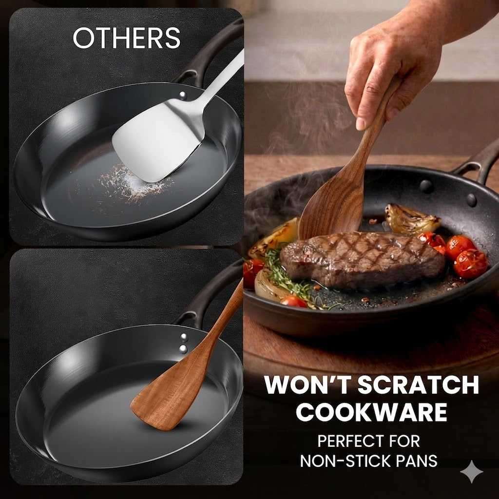 6 Piece Wooden Spoons for Cooking – Natural Teak Wooden Utensil Set, Easy to Clean, Durable, Smooth with Comfort Grip - Non Toxic Wooden Cooking Utensil Sets