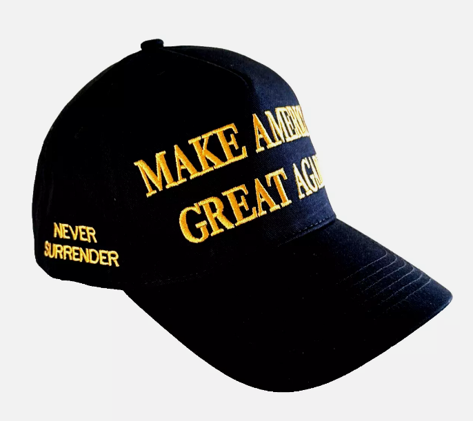 Official Trump ...GOLD DARK MAGA - NEVER SURRENDER - Hat - (Made in USA)