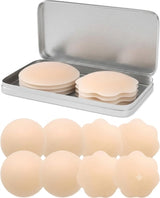 4 Pairs Pasties Women Nipple Covers Reusable Adhesive Silicone Nippleless Covers Bra for Dress Cream (2 Round+2 Flower)