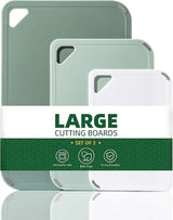 Plastic Cutting Board Set of 3-Cutting Boards for Kitchen BPA Free, Large-Small Chopping Boards Non-Slip for Cooking Camping Dishwasher Safe, Reversible, with Grip Handle, 15"×10"×0.25" Green