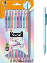 Xtra-Smooth Pastel Mechanical Pencils with Erasers, Medium Point (0.7mm), 24-Count Pack, Bulk Mechanical Pencils for School or Office Supplies