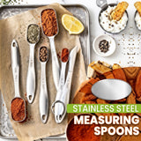 Stainless Steel Measuring Spoons Set of 6 with Leveler, Rectangular Metal Teaspoon & Tablespoon Measuring Spoons for Dry & Liquid Ingredients - Nesting Kitchen Gadgets For Baking & Cooking