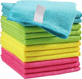 Microfiber Cleaning Cloth 210GSM, Pack of 12, Size:11.5" x 11.5", Ultra-Soft, High-Density Non-Abrasive Cleaning Towels for Cars, Glass, Kitchen, Reusable Rags, Blue/Green/Yellow/Pink