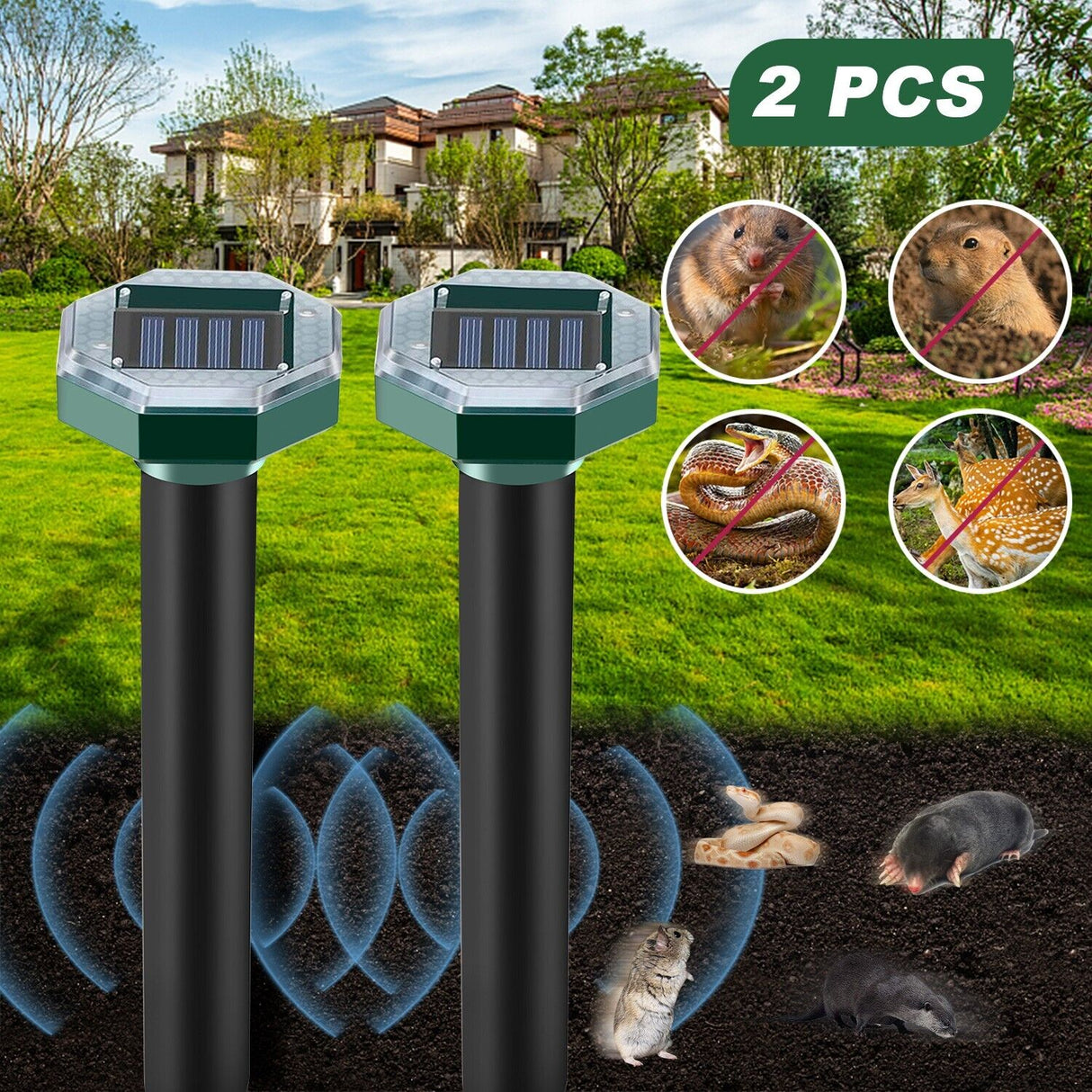 Solar Ultrasonic Animal Repeller Garden Pest Repellent Dog Cat Rabbit Raccoon US