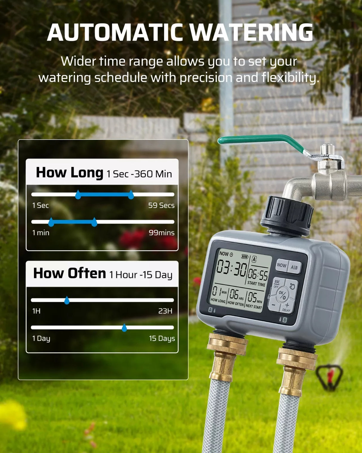 DEWENWILS Sprinkler Timer 2 Zone, Programmable Water Timer, Control Drip