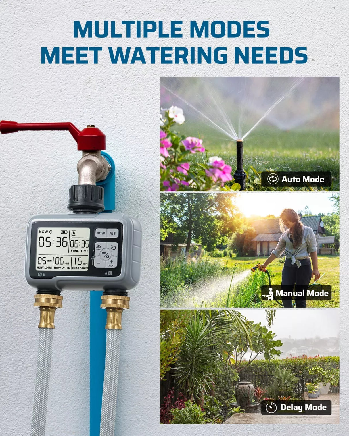 DEWENWILS Sprinkler Timer 2 Zone, Programmable Water Timer, Control Drip