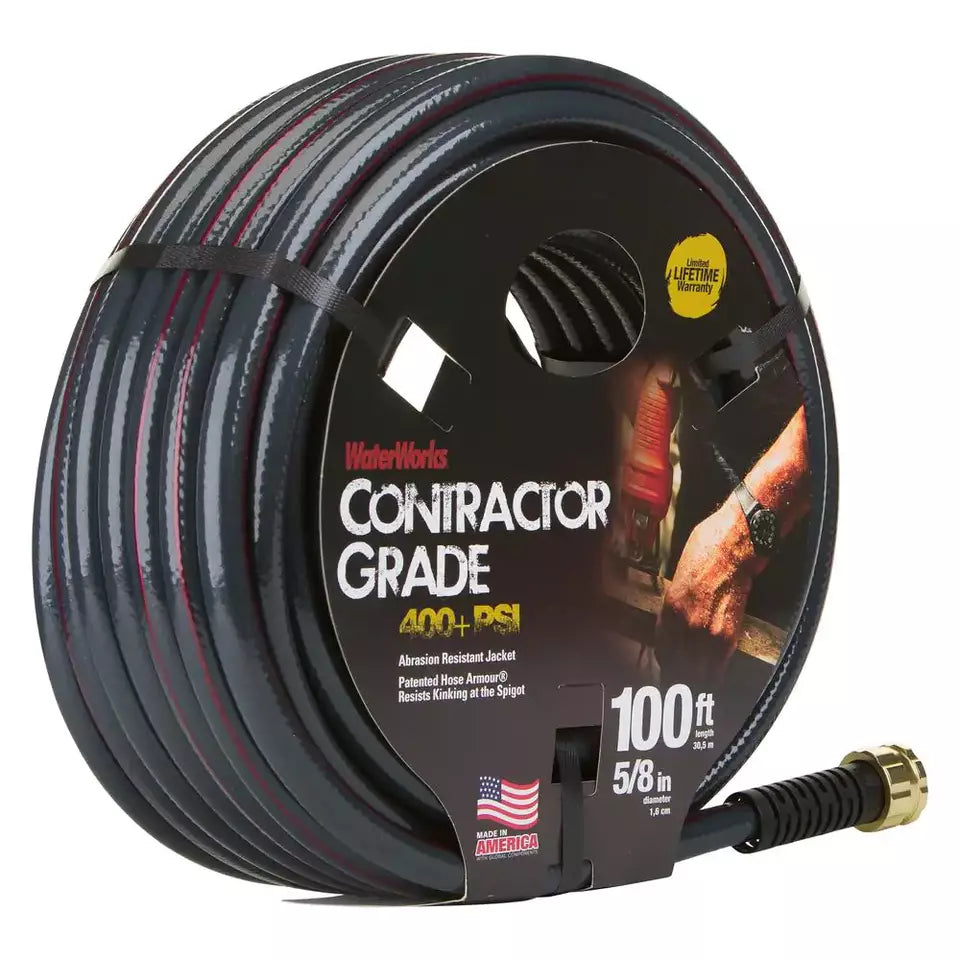 WATERWORKS Heavy Duty Contractor Water Hose 5/8inX100 Ft. Crush-Proof Garden Irrigitation
