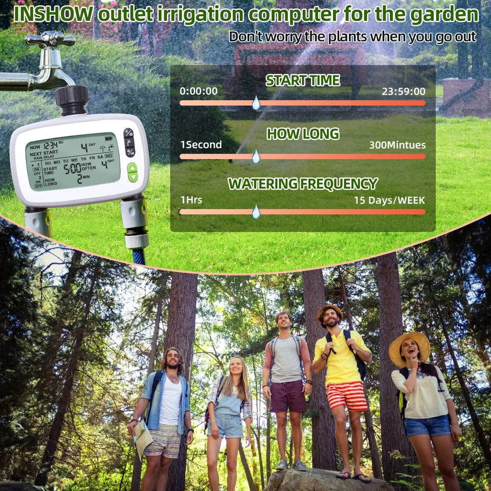 INSHOW 2 Out-lets Irrigation Computer Automatic Water Timer for Garden Plants