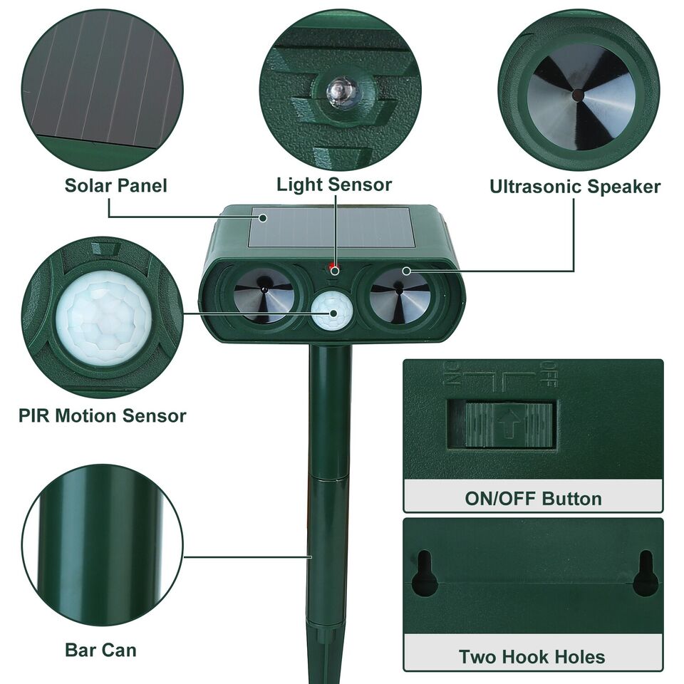 Ultrasonic Animal Repeller Solar Motion Activated Critter Repellent Farm Garden