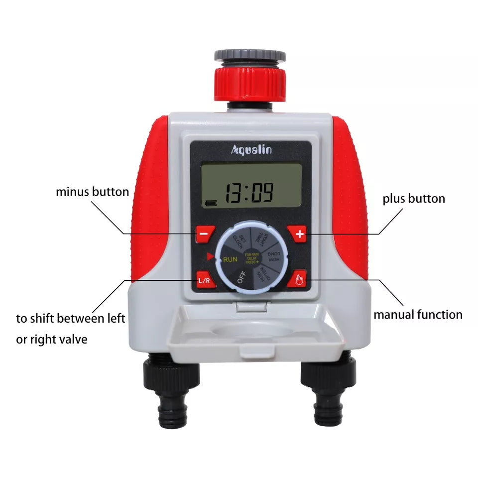 AQUALIN 2-Outlet Automatic Watering Timer Digital Electronic Solenoid Valve Sprinkler