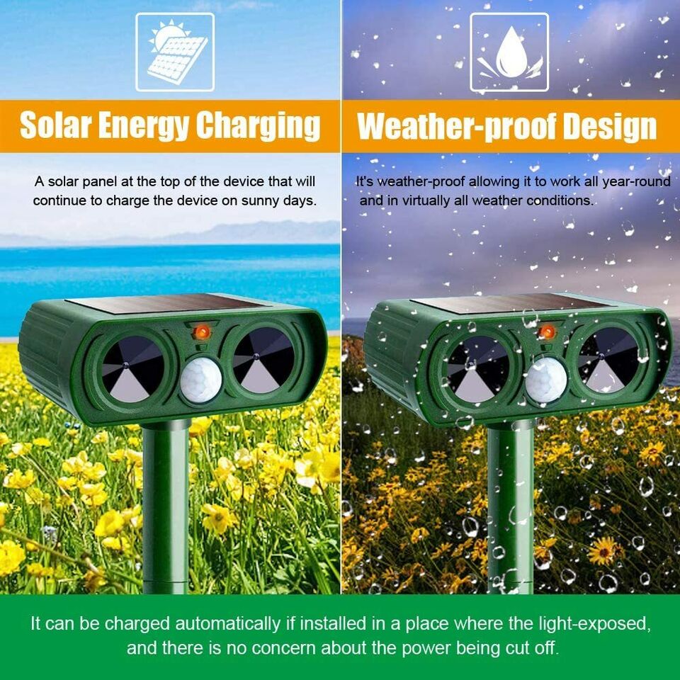 Ultrasonic Animal Repeller Solar Motion Activated Critter Repellent Farm Garden