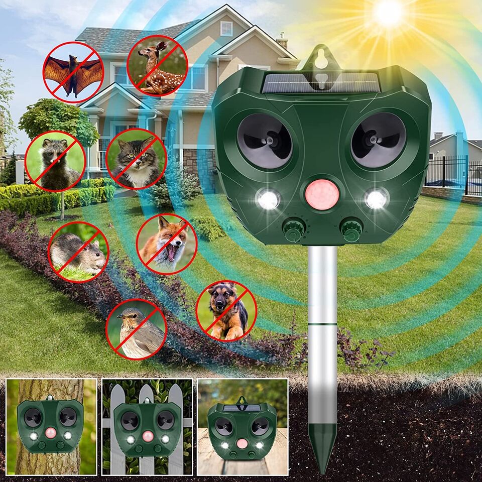 Upgraded Solar Ultrasonic Animal Repellent Dog Cat Skunk Deer Raccoon For Garden