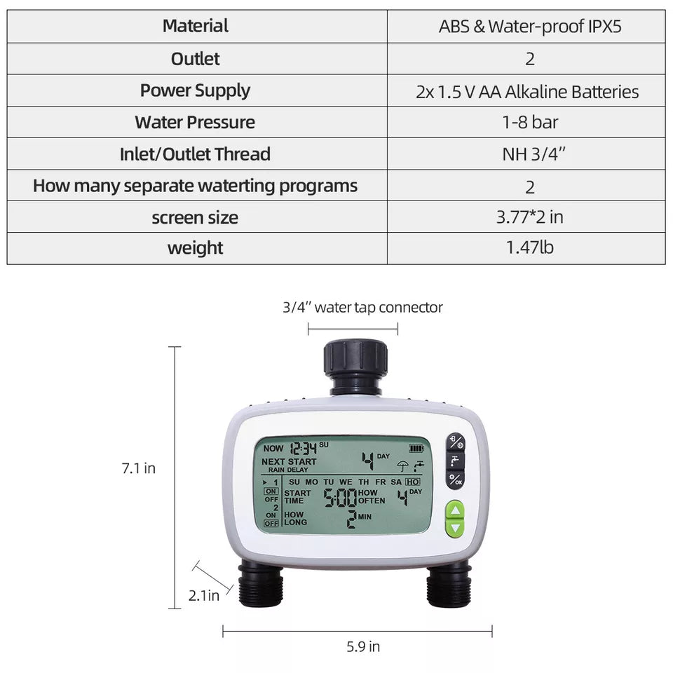 INSHOW 2 Out-lets Irrigation Computer Automatic Water Timer for Garden Plants